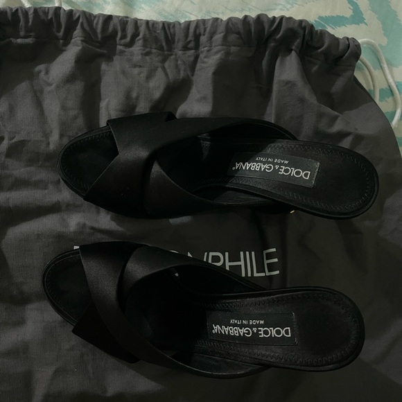 Dolce & gabbana dg logo satin block mules - Picture 1 of 5